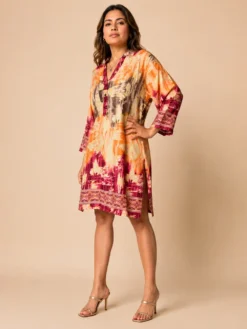 Bluson Túnica Estampado en Poly Seda – Amira – Naranja