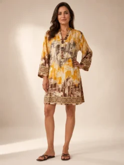Bluson Túnica Estampado en Poly Seda – Amira – Amarillo