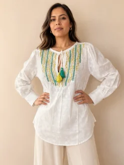 Blusón Boho Bordado 100% Algodón – Blanco