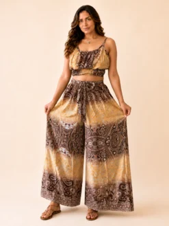 Conjunto Boho Poly Seda Top y Palazzo Estampado