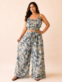 Conjunto Boho Poly Seda Top y Palazzo Paisley – Verde