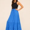 Falda Larga Boho Azul con Líneas Doradas