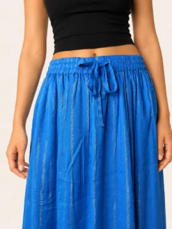 Alternative view of Falda Larga Boho Azul con Líneas Doradas