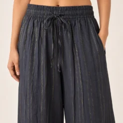 Pantalón Palazzo Negro con Líneas Doradas – Talla Única