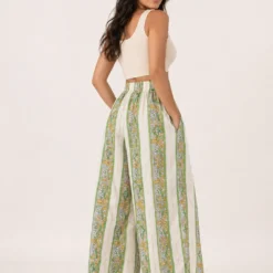 Alternative view of Pantalón Palazzo Boho Estampado Marfil y Verde – Talla Única
