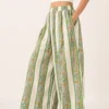 Pantalón Palazzo Boho Estampado Marfil y Verde – Talla Única