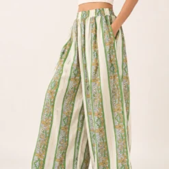 Pantalón Palazzo Boho Estampado Marfil y Verde – Talla Única