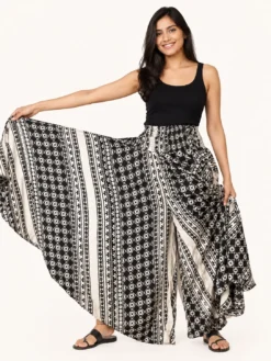 Pantalón Palazzo de Seda Negro y Blanco Extra Ancho