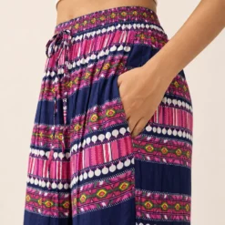 Alternative view of Pantalón Palazzo Boho Estampado Azul y Fucsia – Talla Única