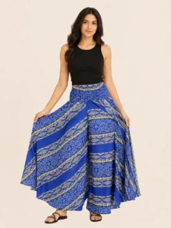Alternative view of Pantalón Palazzo de Seda Azul Boho Extra Ancho