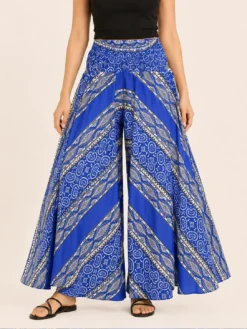 Pantalón Palazzo de Seda Azul Boho Extra Ancho