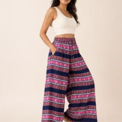 Pantalón Palazzo Boho Estampado Azul y Fucsia – Talla Única
