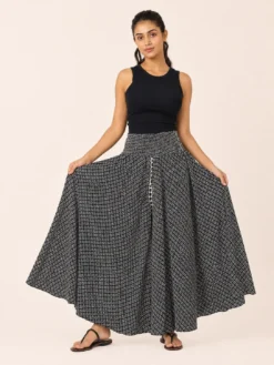 Pantalón Palazzo de Seda Negro con Microestampado Extra Ancho