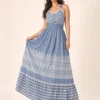 Vestido Largo Azul de Algodón con Bordado Blanco - Imagen 3