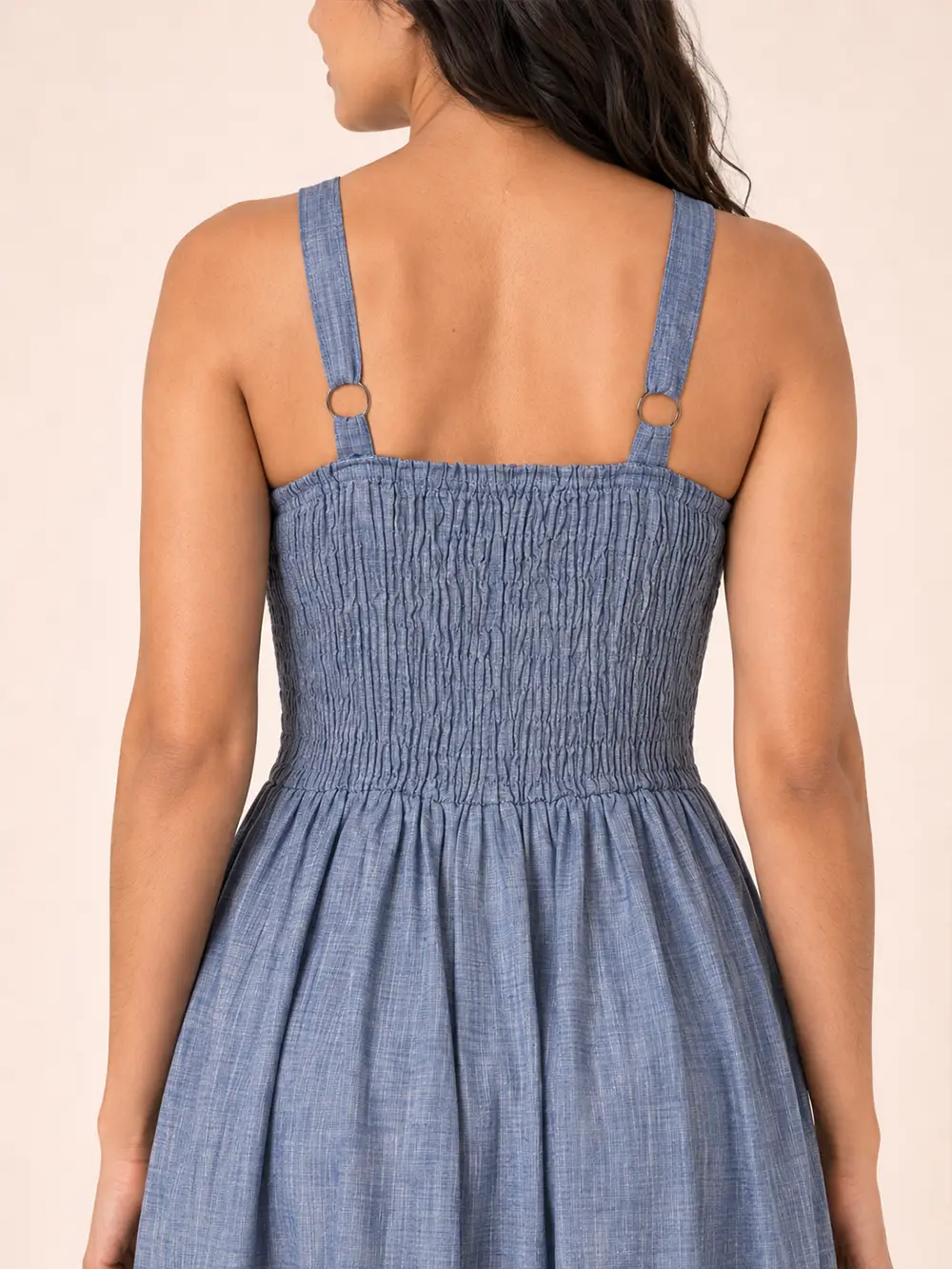 Vestido Largo Azul de Algodón con Bordado Blanco - Imagen 6
