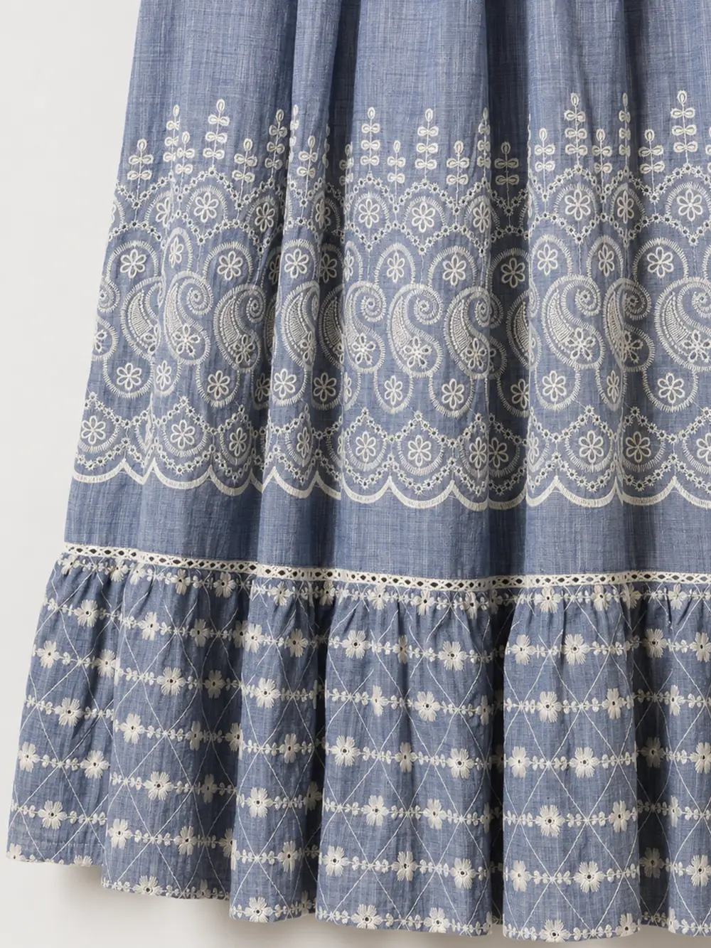 Vestido Largo Azul de Algodón con Bordado Blanco - Imagen 5