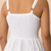 Vestido Blanco Largo Bordado con Cintura Elasticada - Imagen 8