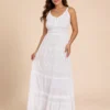 Vestido Blanco Largo Bordado con Cintura Elasticada - Imagen 2