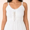 Vestido Blanco Largo con Pecho Elasticado y Broderie