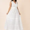 Vestido Blanco Largo Broderie con Escote V - Imagen 2