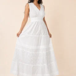 Alternative view of Vestido Blanco Largo Broderie con Escote V