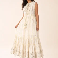 Alternative view of Vestido Boho Largo Marfil con Detalles Dorados