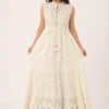 Vestido Boho Largo Marfil con Detalles Dorados