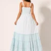 Vestido Boho Largo Celeste Bordado de Algodón - Imagen 4
