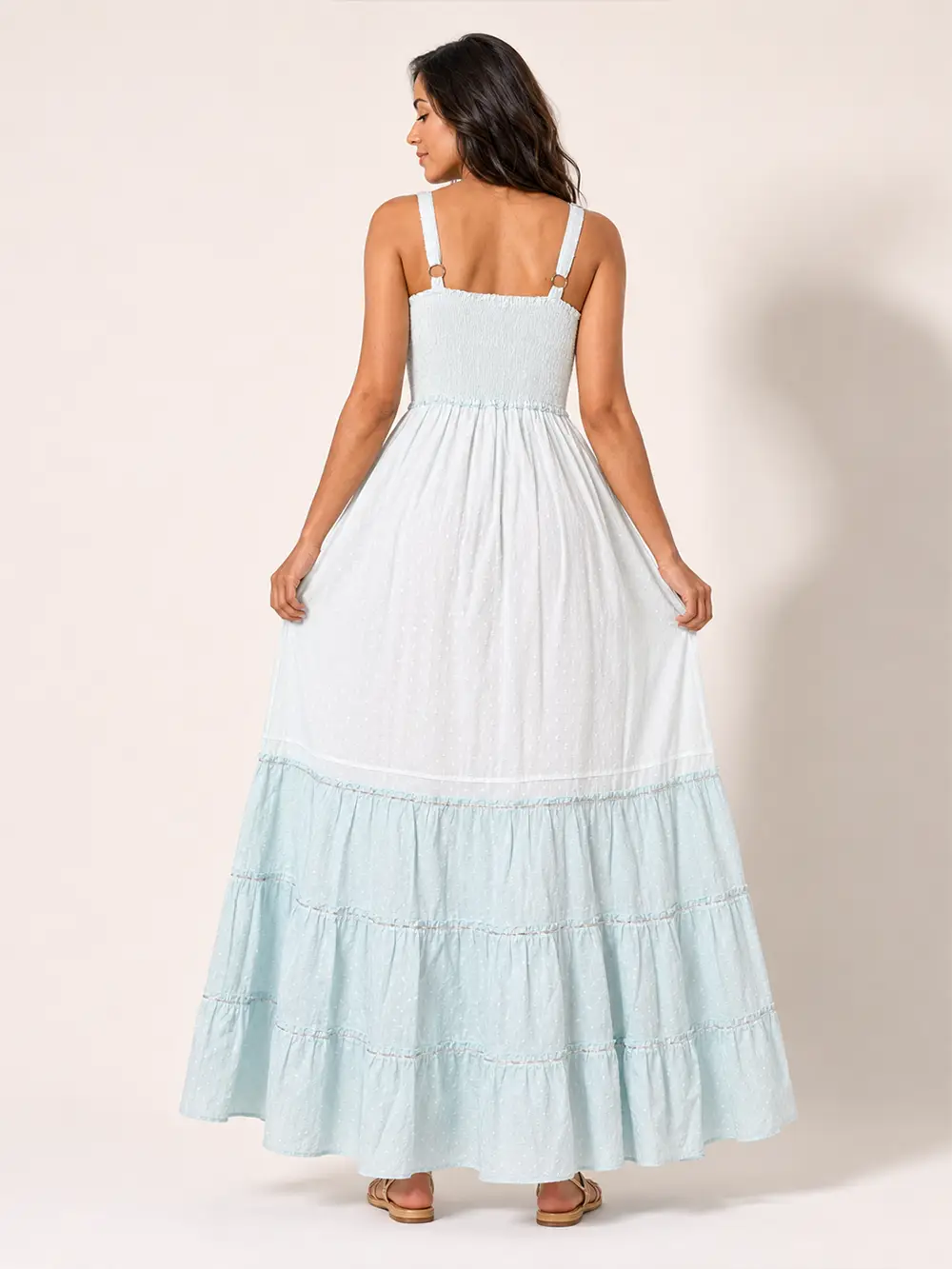 Vestido Boho Largo Celeste Bordado de Algodón - Imagen 4