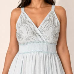 Alternative view of Vestido Boho Largo Celeste Bordado de Algodón