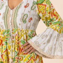 Vestido Boho Largo Estampado con Mangas Acampanadas