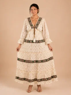 Vestido Maxi Boho Étnico Crudo