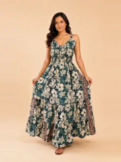 Vestido Largo Boho Floral Poly Seda con Tirantes Ajustables