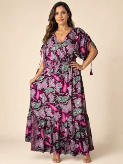Vestido Largo Boho Paisley Poly Seda – Burdeo