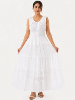 Alternative view of Vestido Maxi Boho Blanco Bordado – Antonella