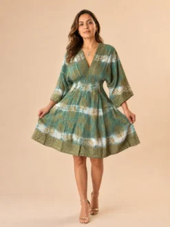 Vestido Corto Boho Esmeralda – Verde Agua