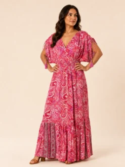Vestido Largo Boho Paisley Poly Seda – Rosado