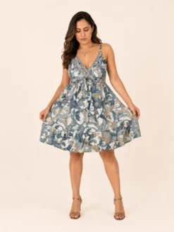 Vestido Corto Poly Seda Boho Paisley – Verde
