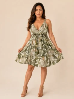 Vestido Corto Poly Seda Boho Estampado – Verde