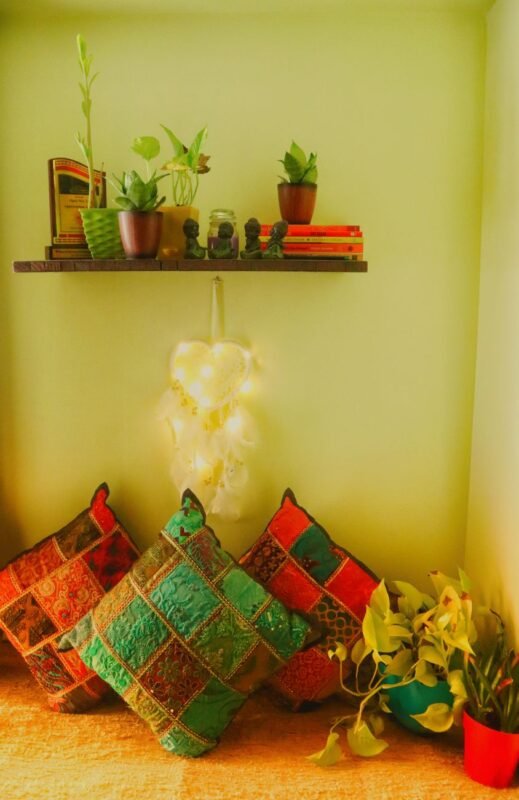 pillows and potted plants