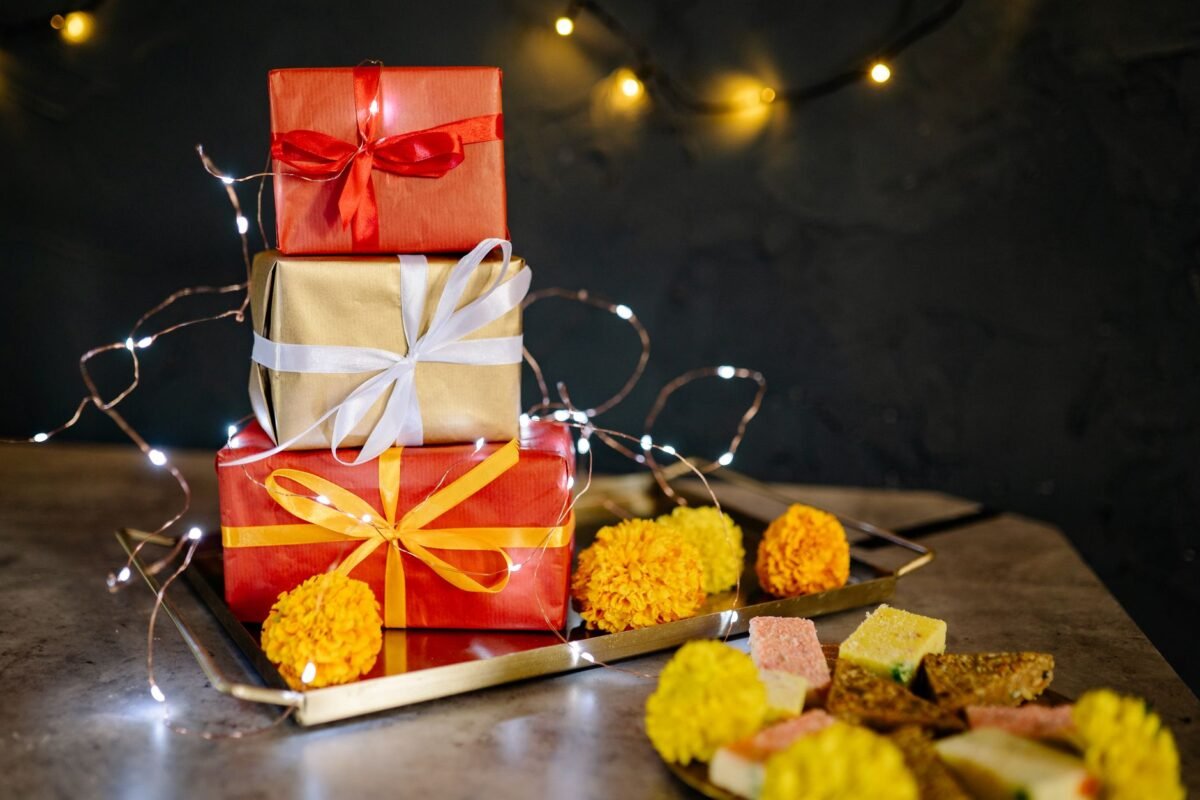 stacked gifts on a tray