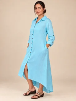 Alternative view of Vestido Camisero Midi Asimétrico de Lino Viscosa